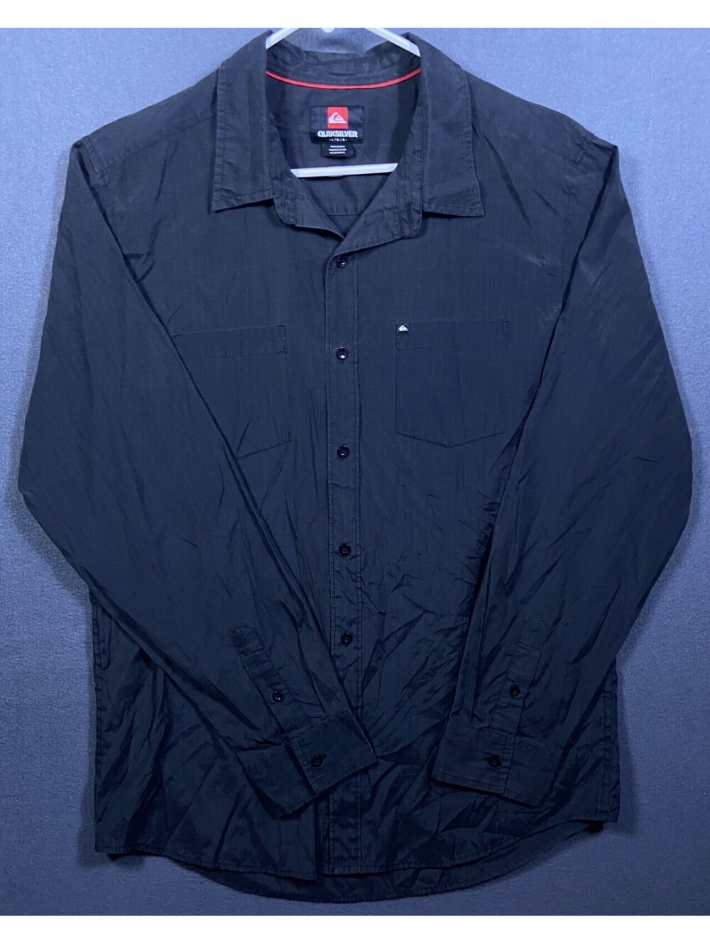 Quiksilver Shirt Men's L Black Pinstripe LS Button Up Lightweight Beach Fishing